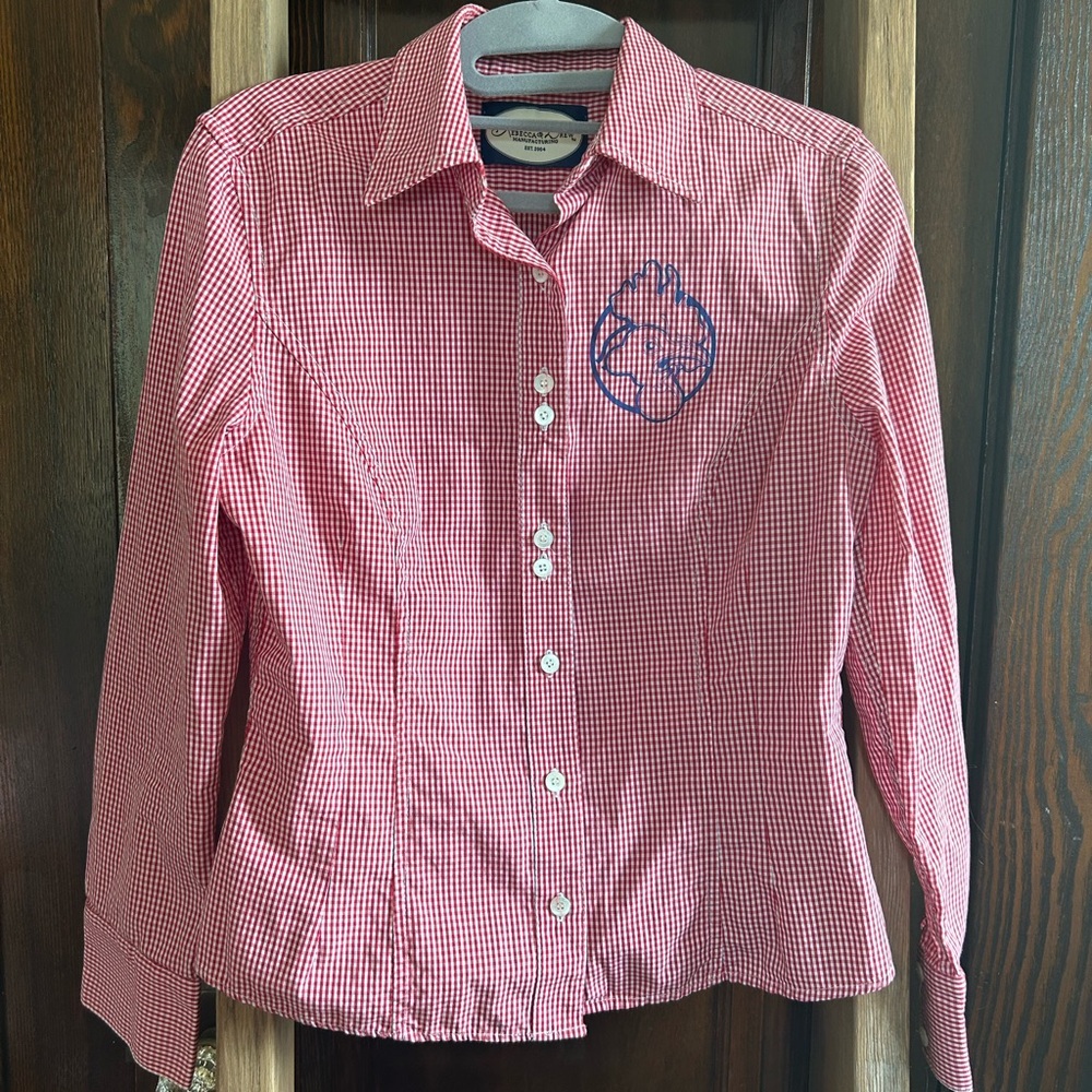 Rare vintage Rebecca & Drew Manufacturing red gingham button down w/ chicken